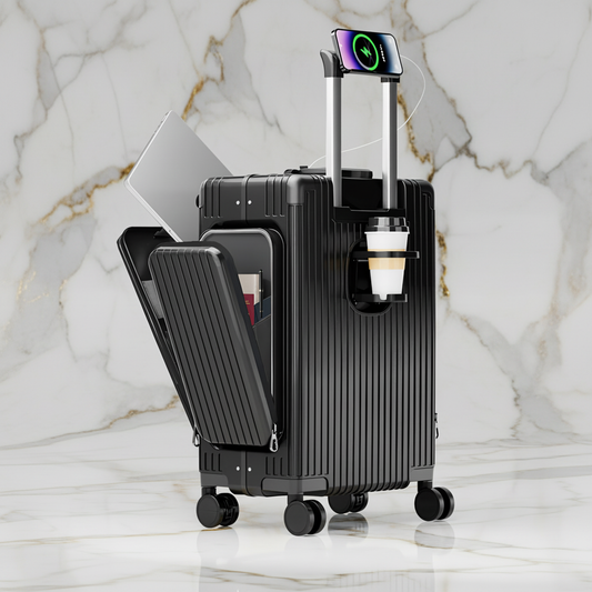 الحقيبة السوداء على خلفية رخامية