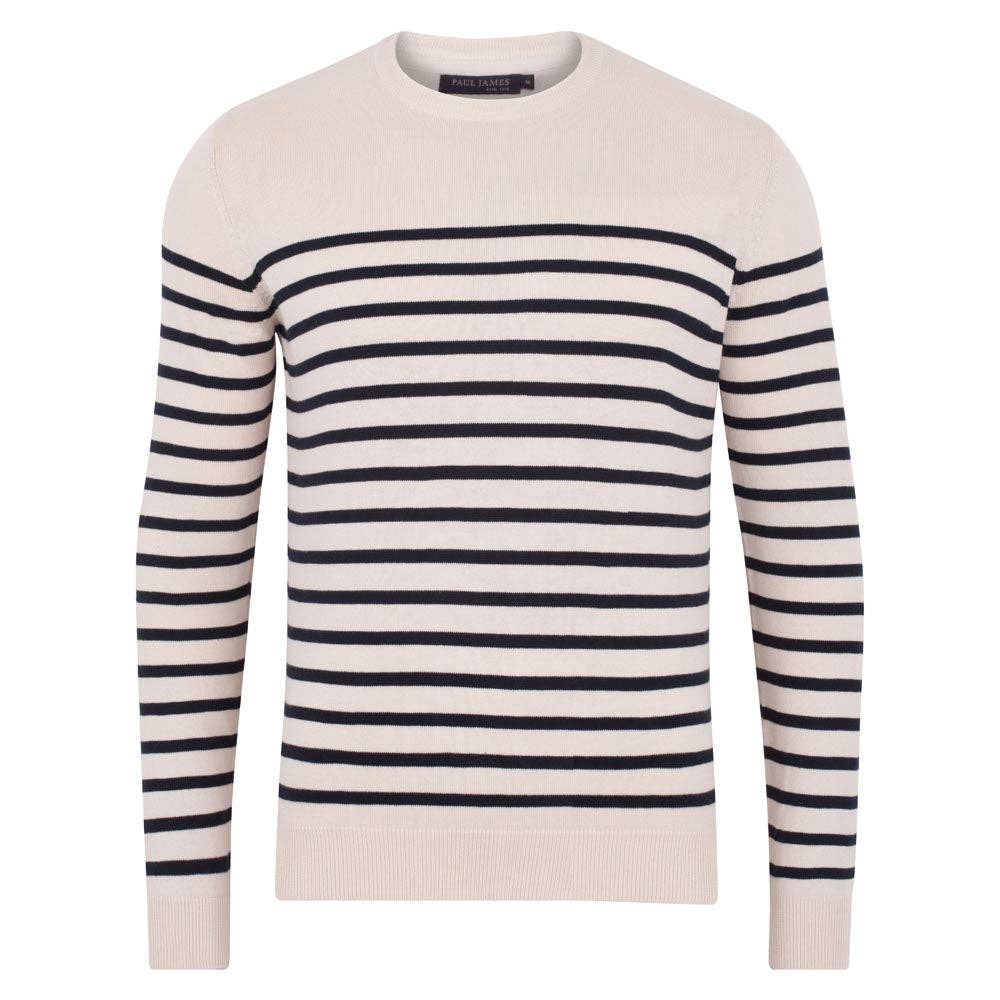 Men's Lightweight Cotton Striped Breton Sweater - Classic Crew Neck Knitwear