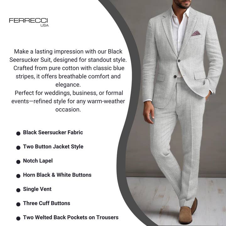 Ferrecci Men's Tan Slim Fit Two-Button Seersucker Suit Set for Formal Occasions