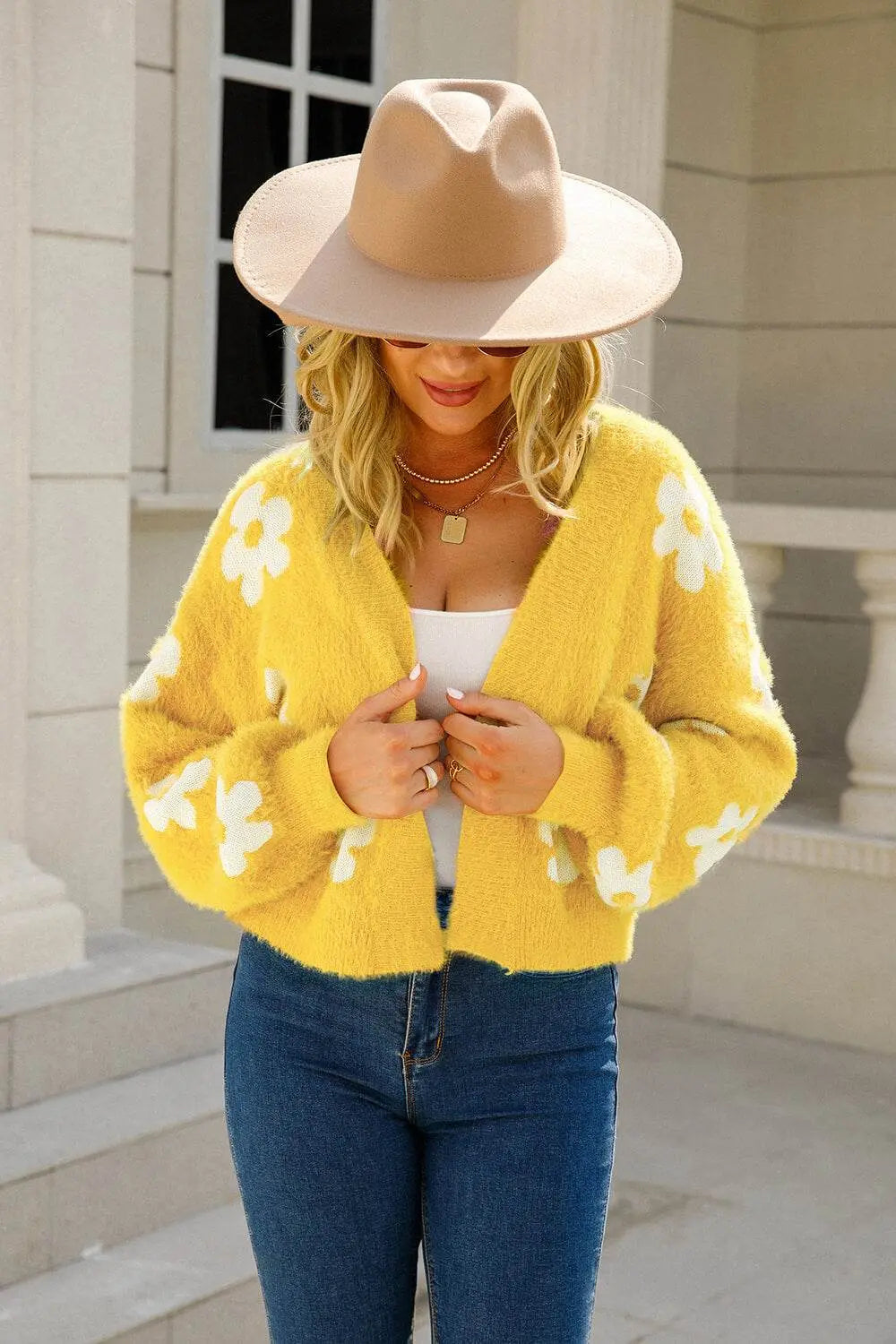 Angel Wings Floral Open Front Fuzzy Cardigan - IVORYNN