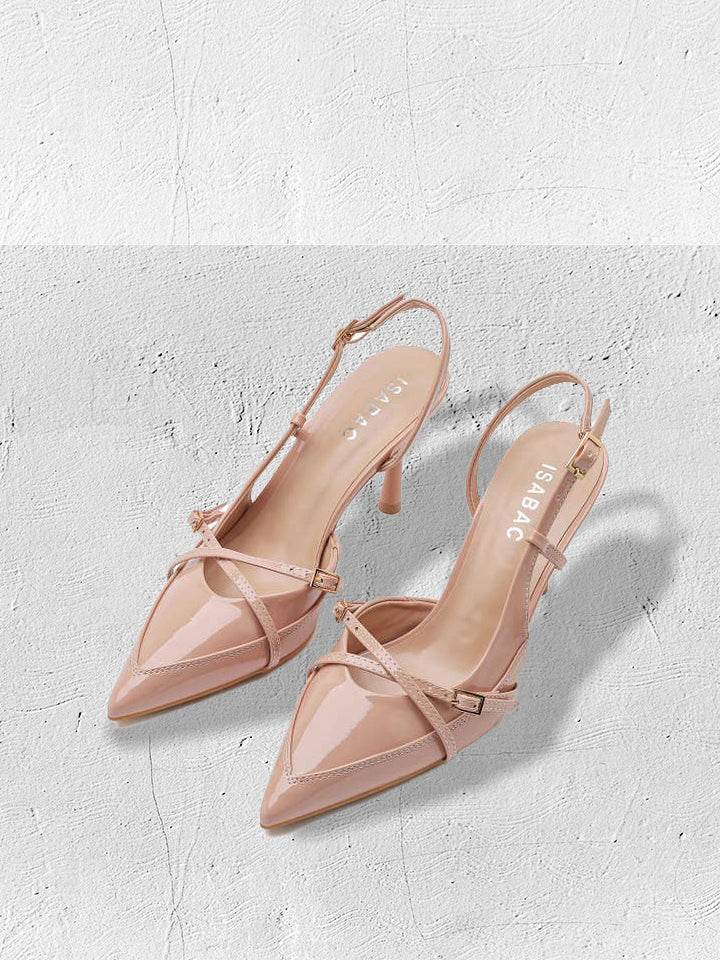 Ankle Straps Pink Patent Leather Pointed Heels - IVORYNN