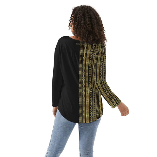 Babydoll Pattern Black Casual Neck Top - IVORYNN