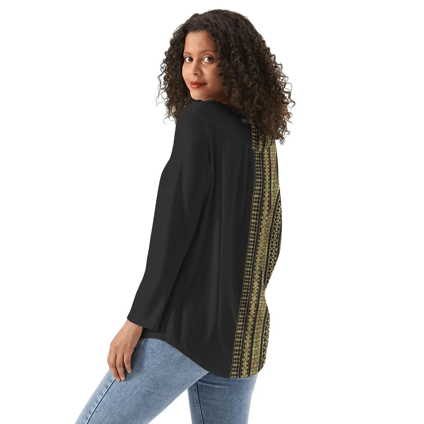 Babydoll Pattern Black Casual Neck Top - IVORYNN