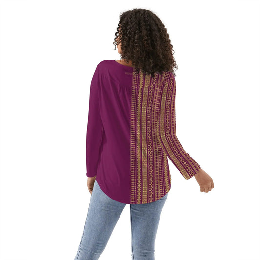 Babydoll Pattern Venetian Red Casual Neck Top - IVORYNN