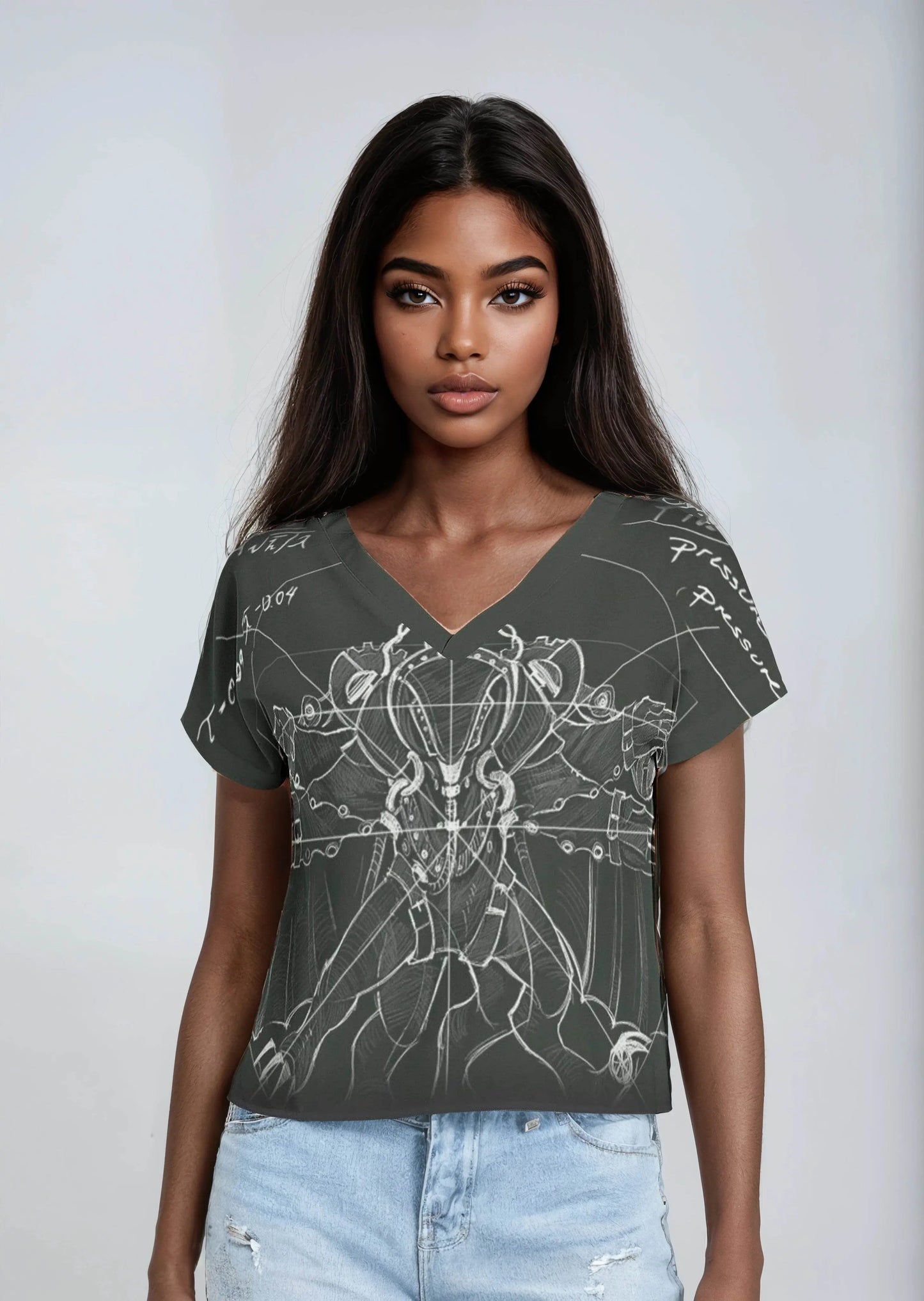 Batwing Sleeve V-Neck Top - Dark Green - IVORYNN
