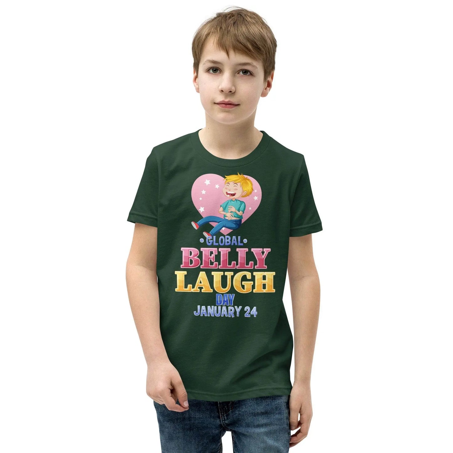 Belly Laugh Youth Short Sleeve Green and white T-Shirt - IVORYNN
