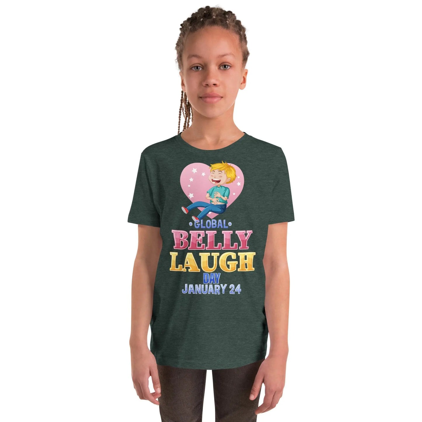 Belly Laugh Youth Short Sleeve Green and white T-Shirt - IVORYNN