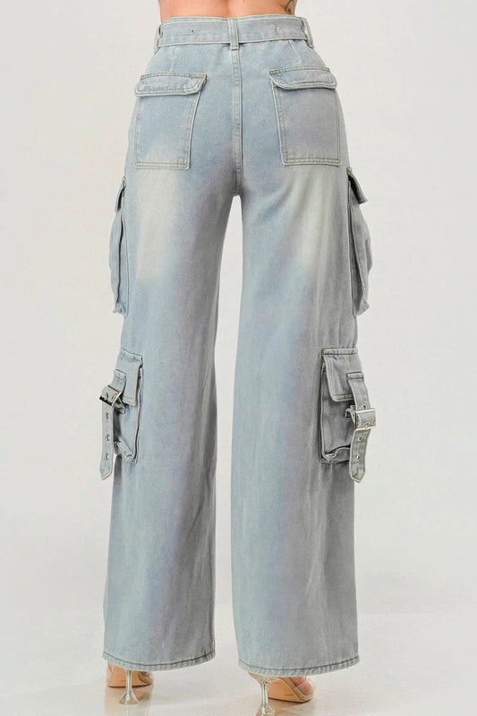 Belted Denim Cargo Luxury Jean - IVORYNN