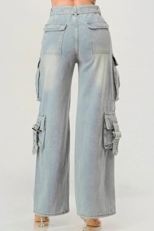 Belted Denim Cargo Luxury Jean - IVORYNN