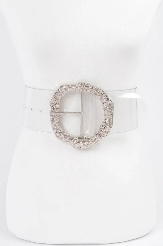 Big Vintage Round Metal Buckle Clear Belt - IVORYNN