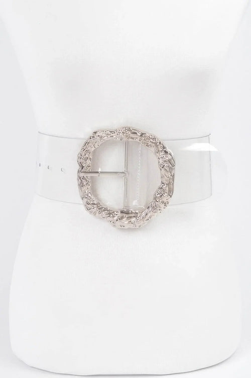 Big Vintage Round Metal Buckle Clear Plussize Belt - IVORYNN
