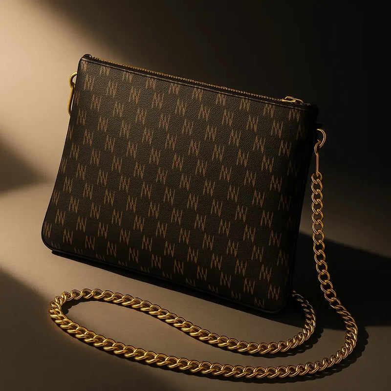 Black Nappa Leather Gold Chain NN Crossbody Bag - IVORYNN