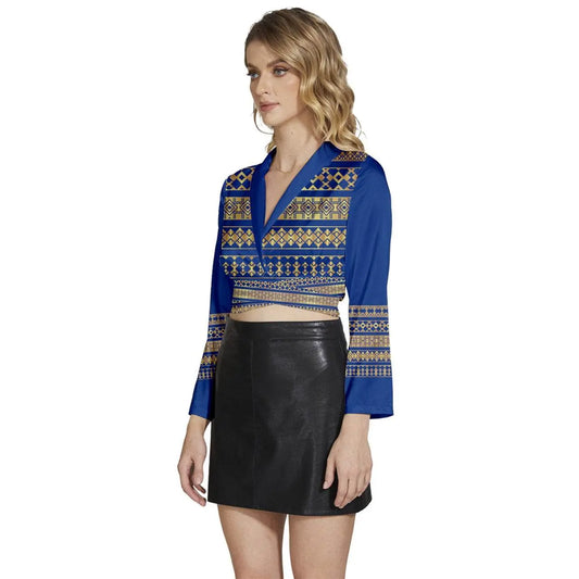 Blues Sleeve Tie Back Satin Wrap Top - IVORYNN