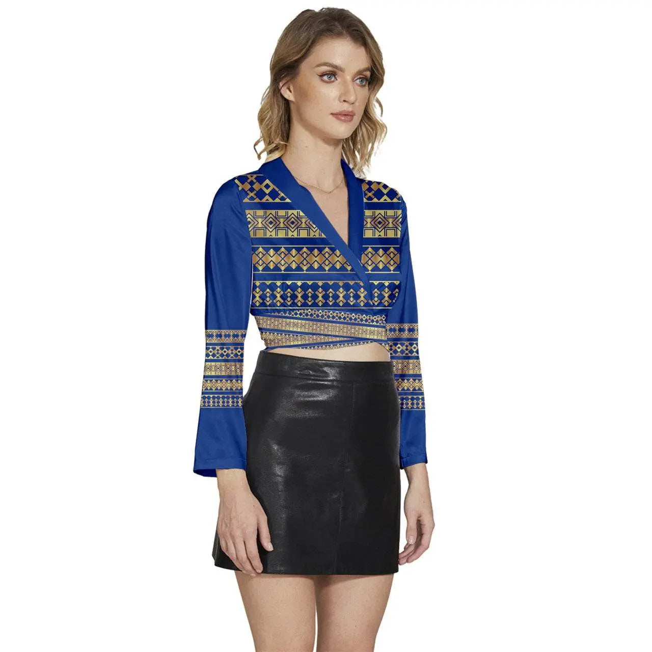 Blues Sleeve Tie Back Satin Wrap Top - IVORYNN