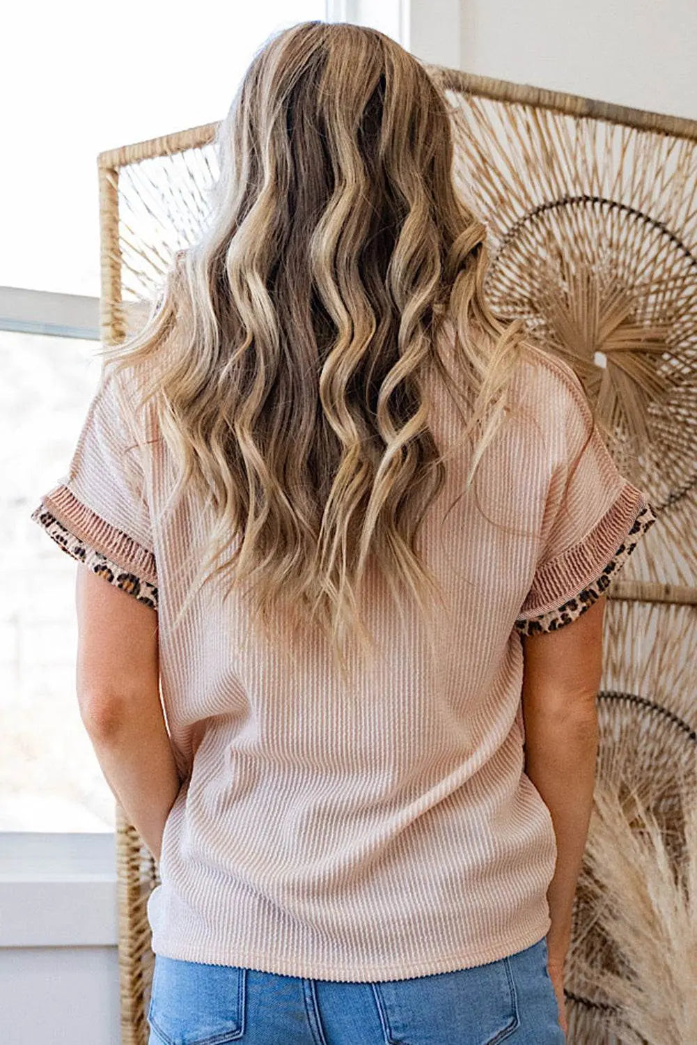 Bonbon Leopard Patchwork Corded Crew Neck T Shirt - IVORYNN