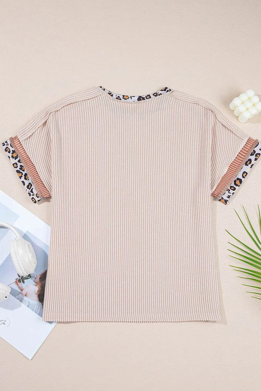 Bonbon Leopard Patchwork Corded Crew Neck T Shirt - IVORYNN