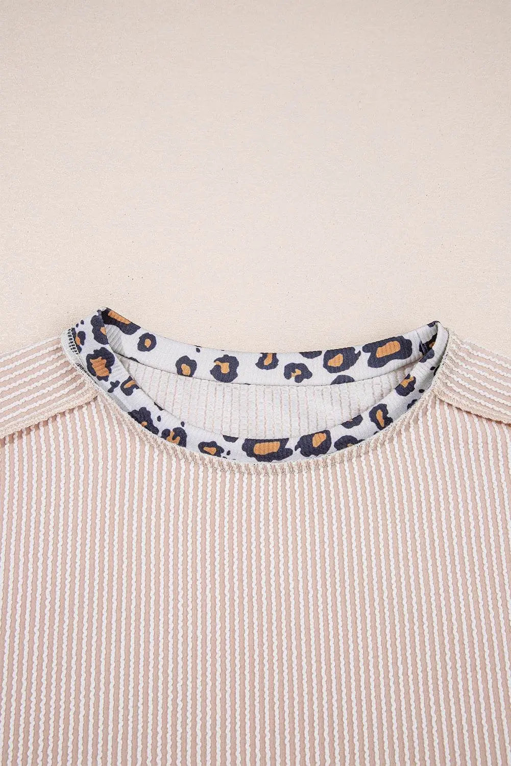 Bonbon Leopard Patchwork Corded Crew Neck T Shirt - IVORYNN