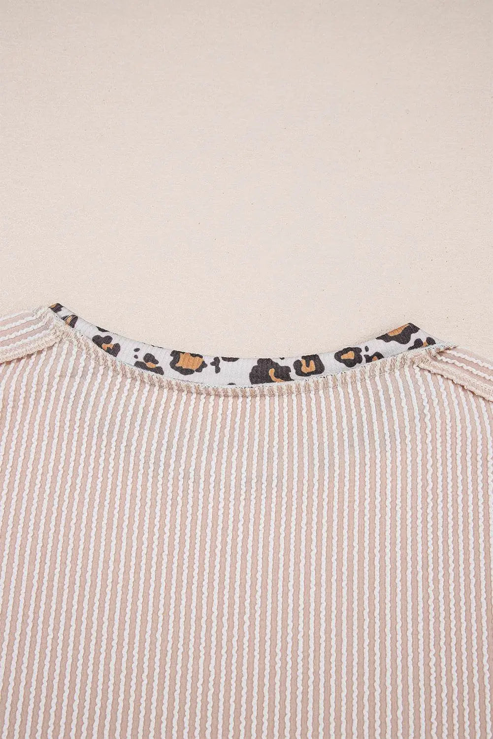 Bonbon Leopard Patchwork Corded Crew Neck T Shirt - IVORYNN