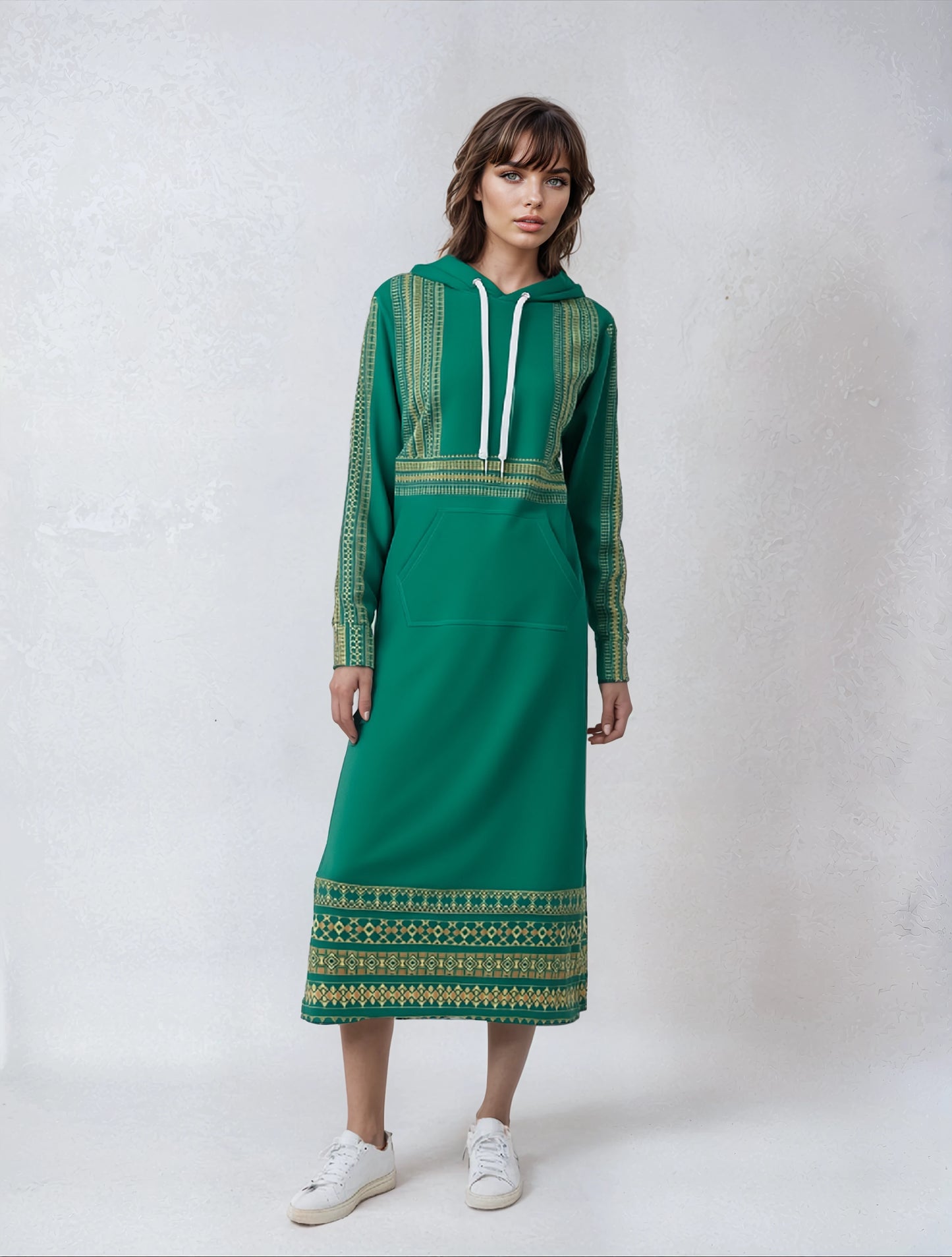 Velvet Casual Green Cyan Turquoise Long Hoodie Dress