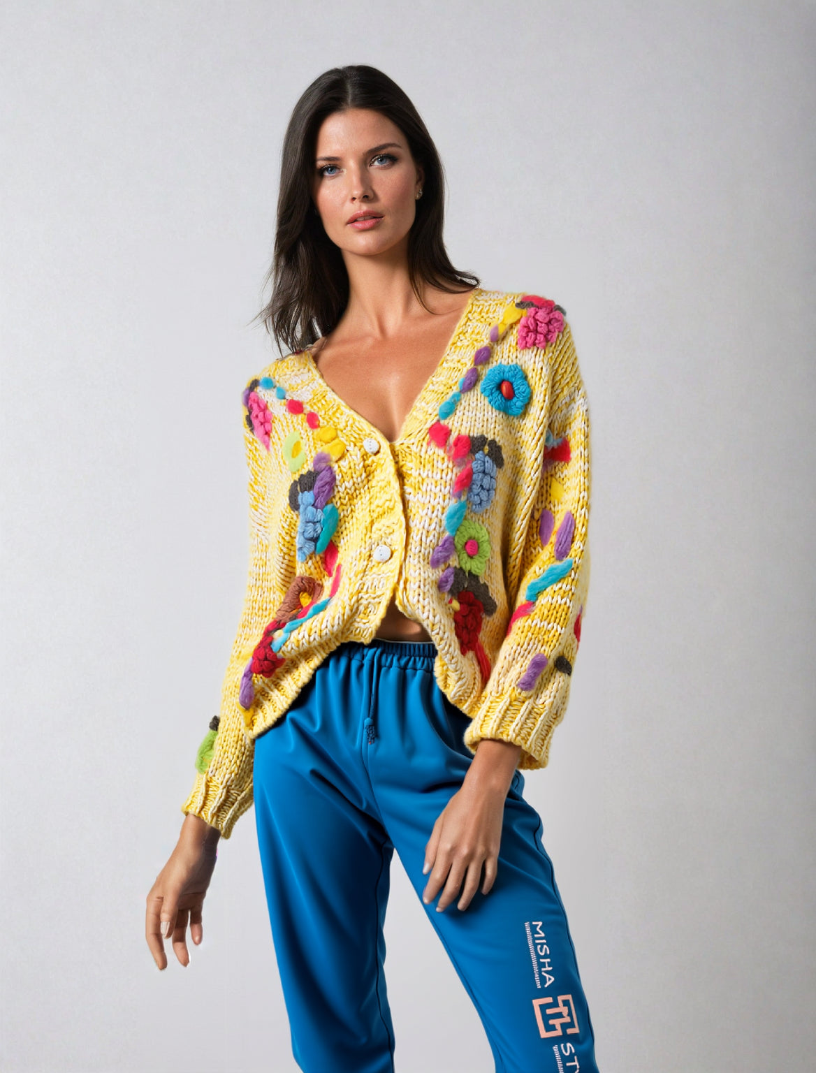 Vintage Handmade Knit Hook Flower Cardigan Coat