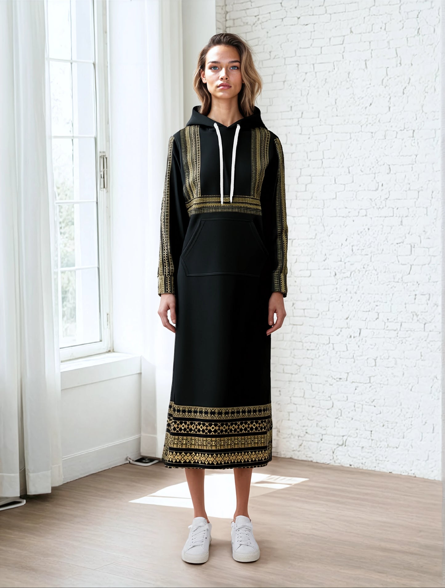 Elegant Black Casual Long Hoodie Dress