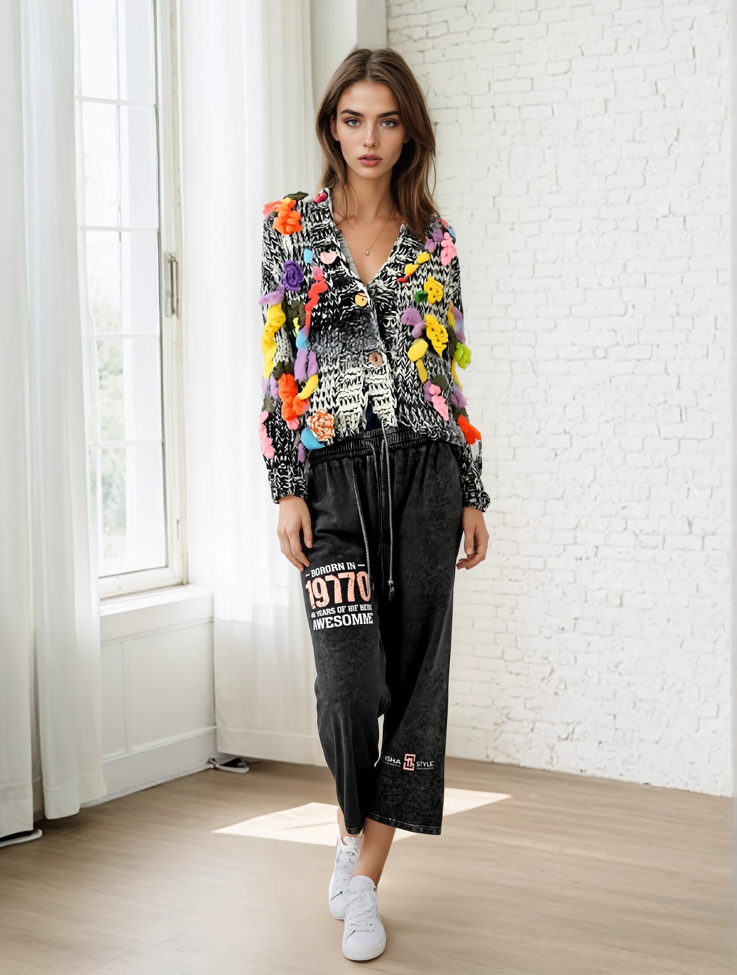 FANBE Acid Wash Straight Leg Pants