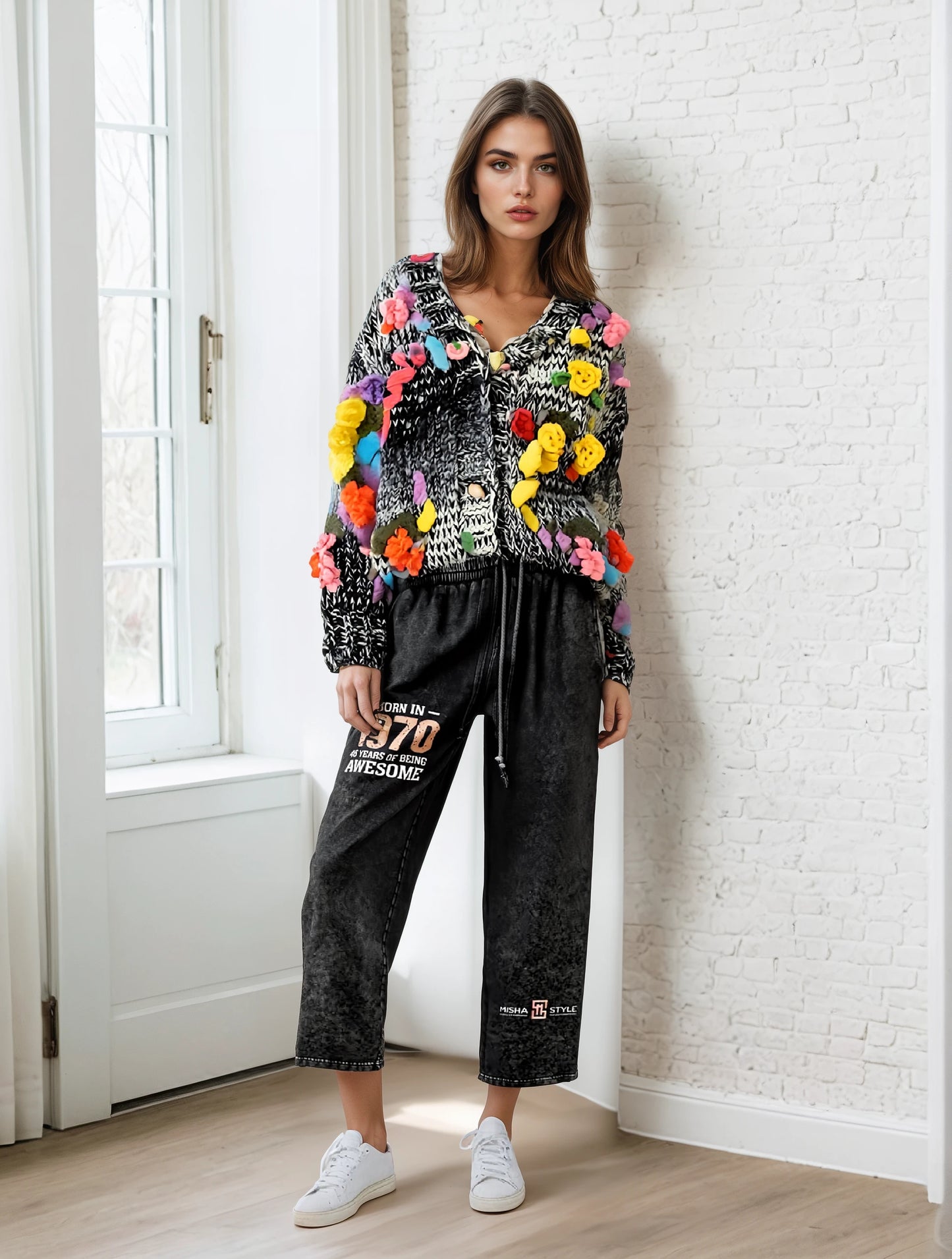 FANBE Acid Wash Straight Leg Pants