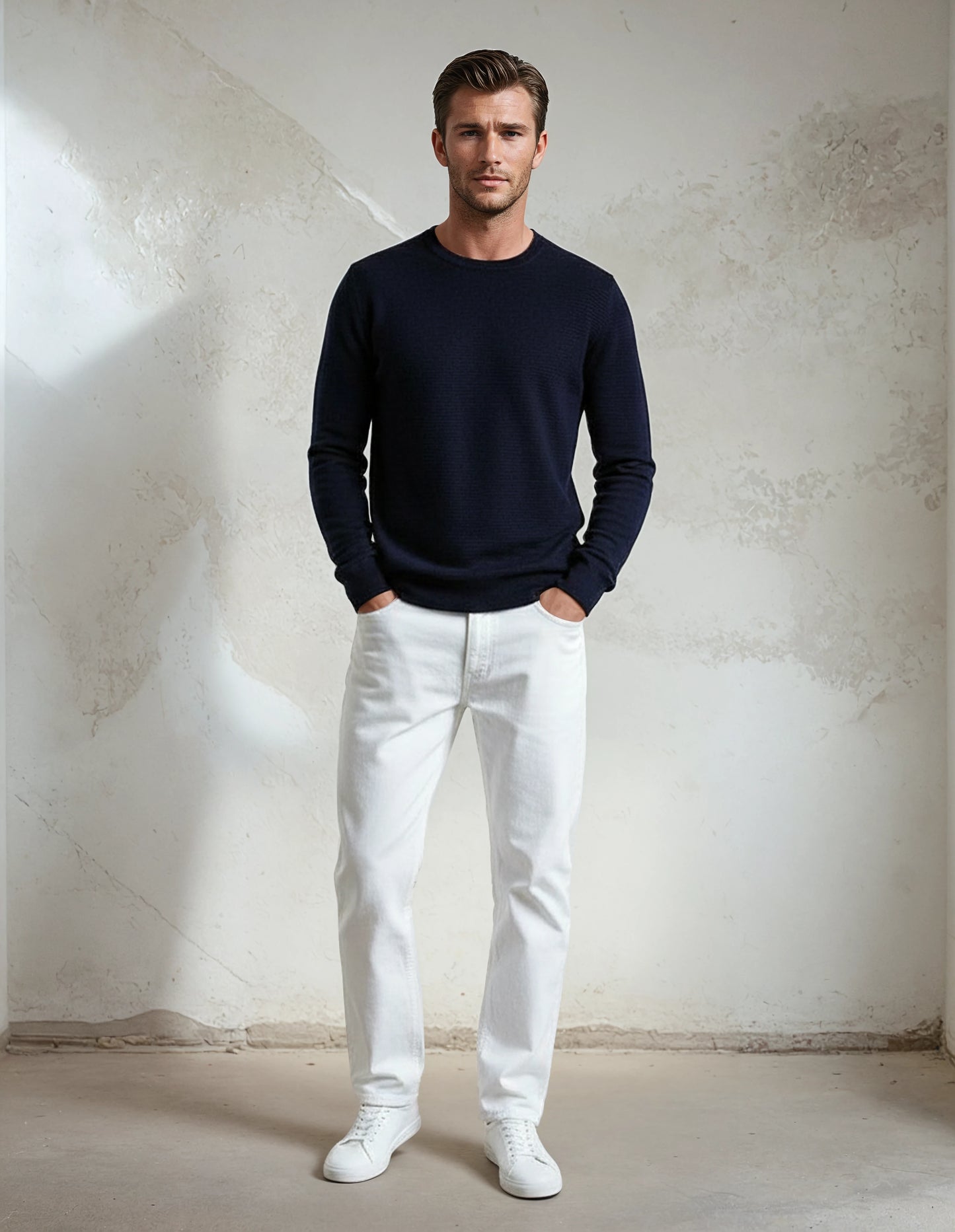 Premium Extra Fine Merino Wool Navy Sweater