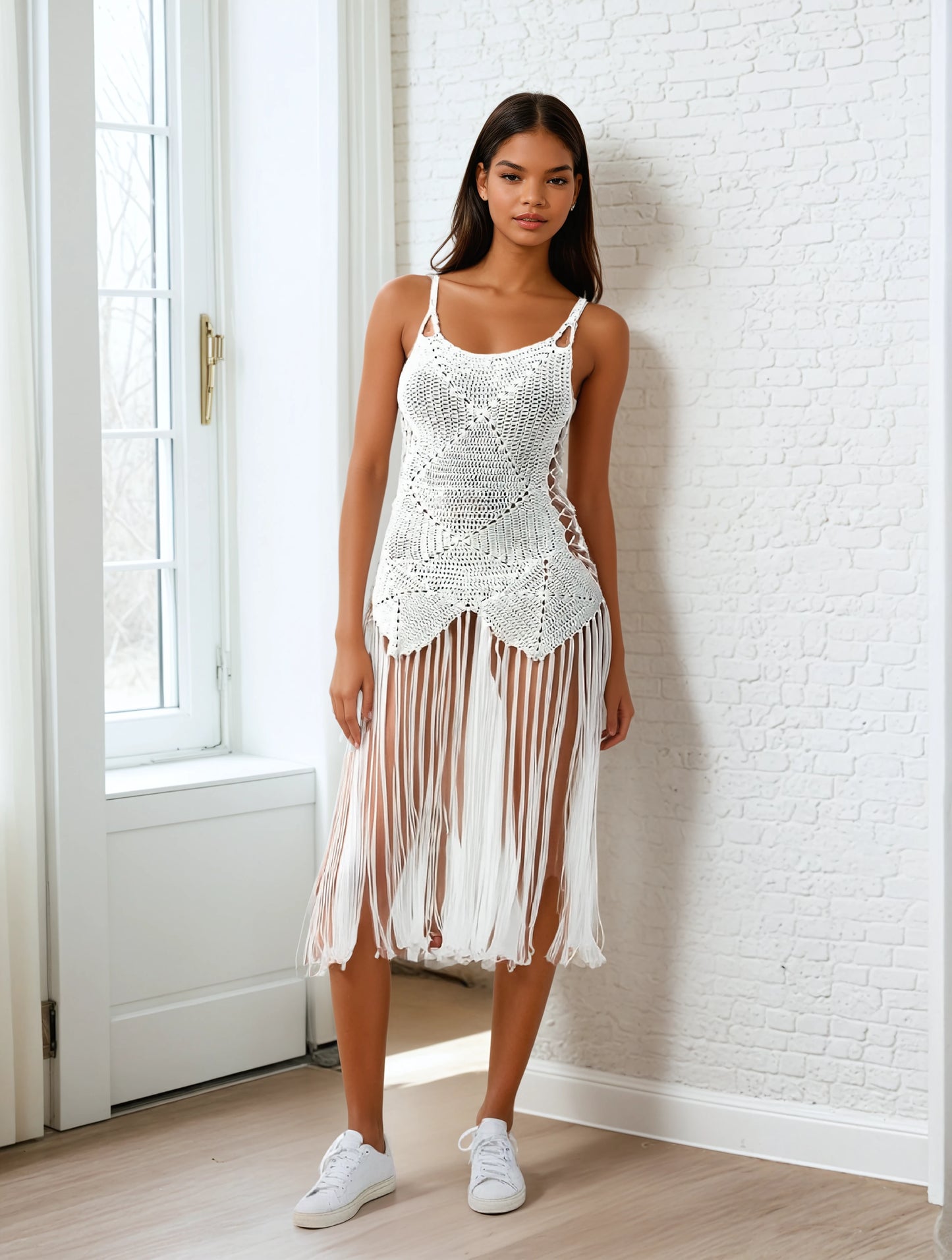 Crochet White Dress Bottom Fringe
