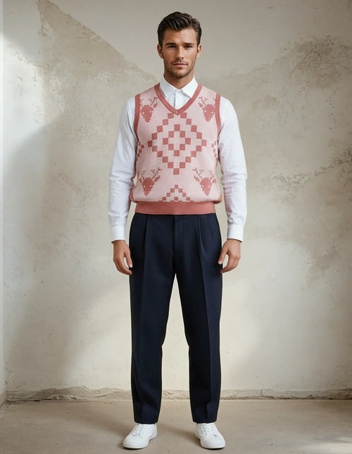 Classic Vintage V-neck Baby Pink Men Knitted vest