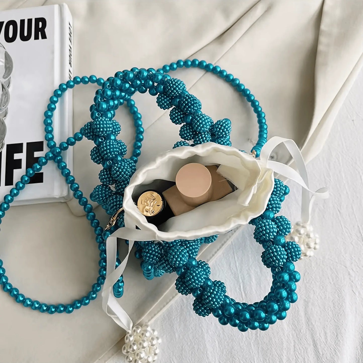 Bow Pearl Bead Handwoven Crossbody - IVORYNN