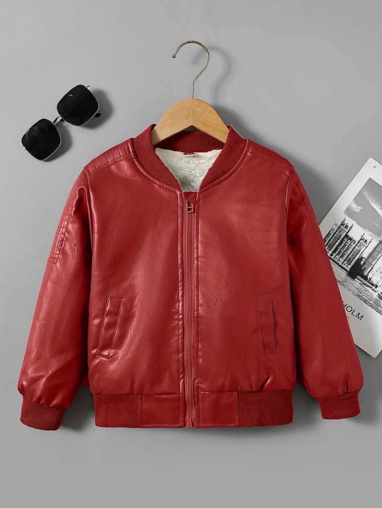 Boys Fleece-Lined Zip-Up Brick Red Jacket - IVORYNN