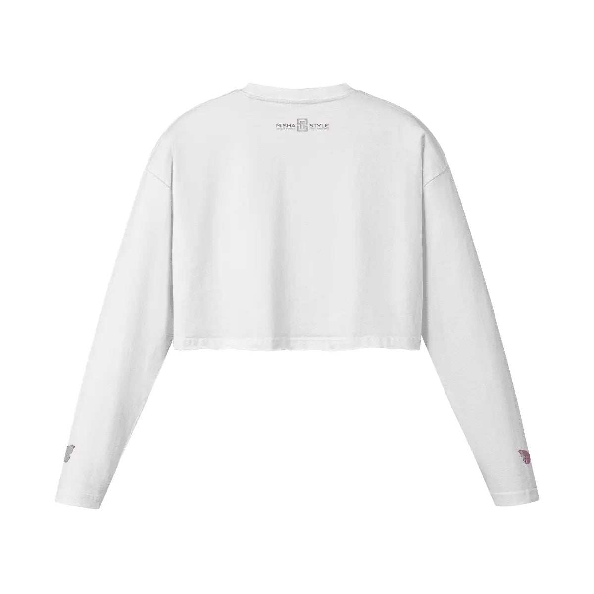 Butterfly Raw Hem Long Sleeve Crop Top - IVORYNN