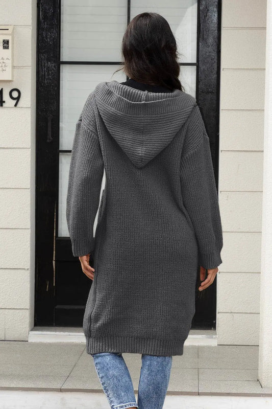 Button Up Long Sleeve Hooded Cardigan with Pockets - IVORYNN