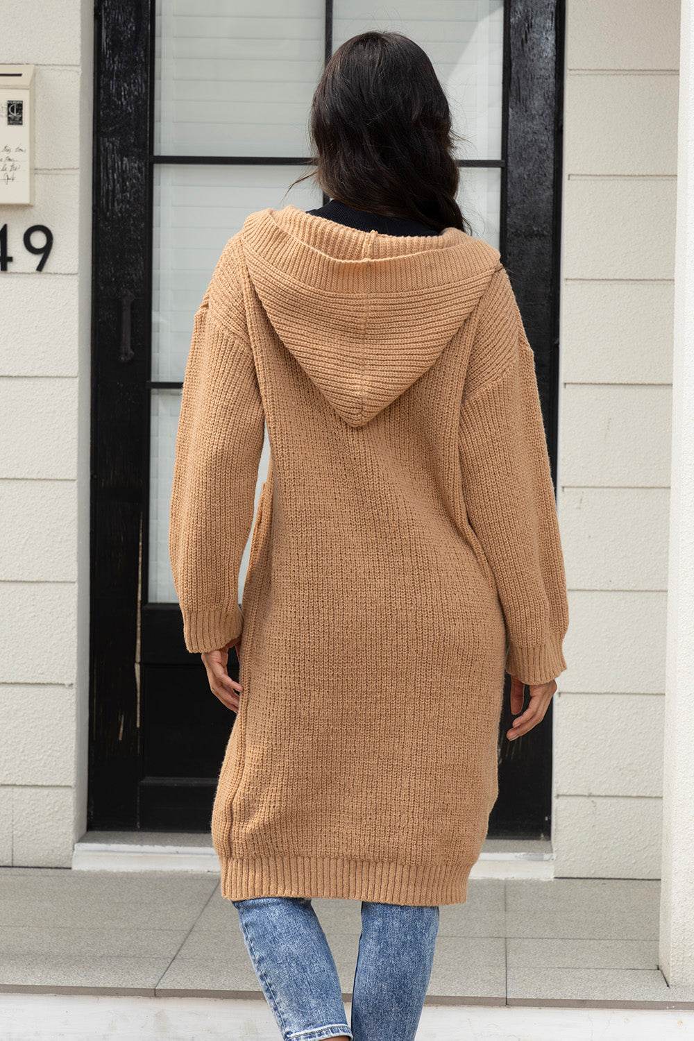 Button Up Long Sleeve Hooded Cardigan with Pockets - IVORYNN