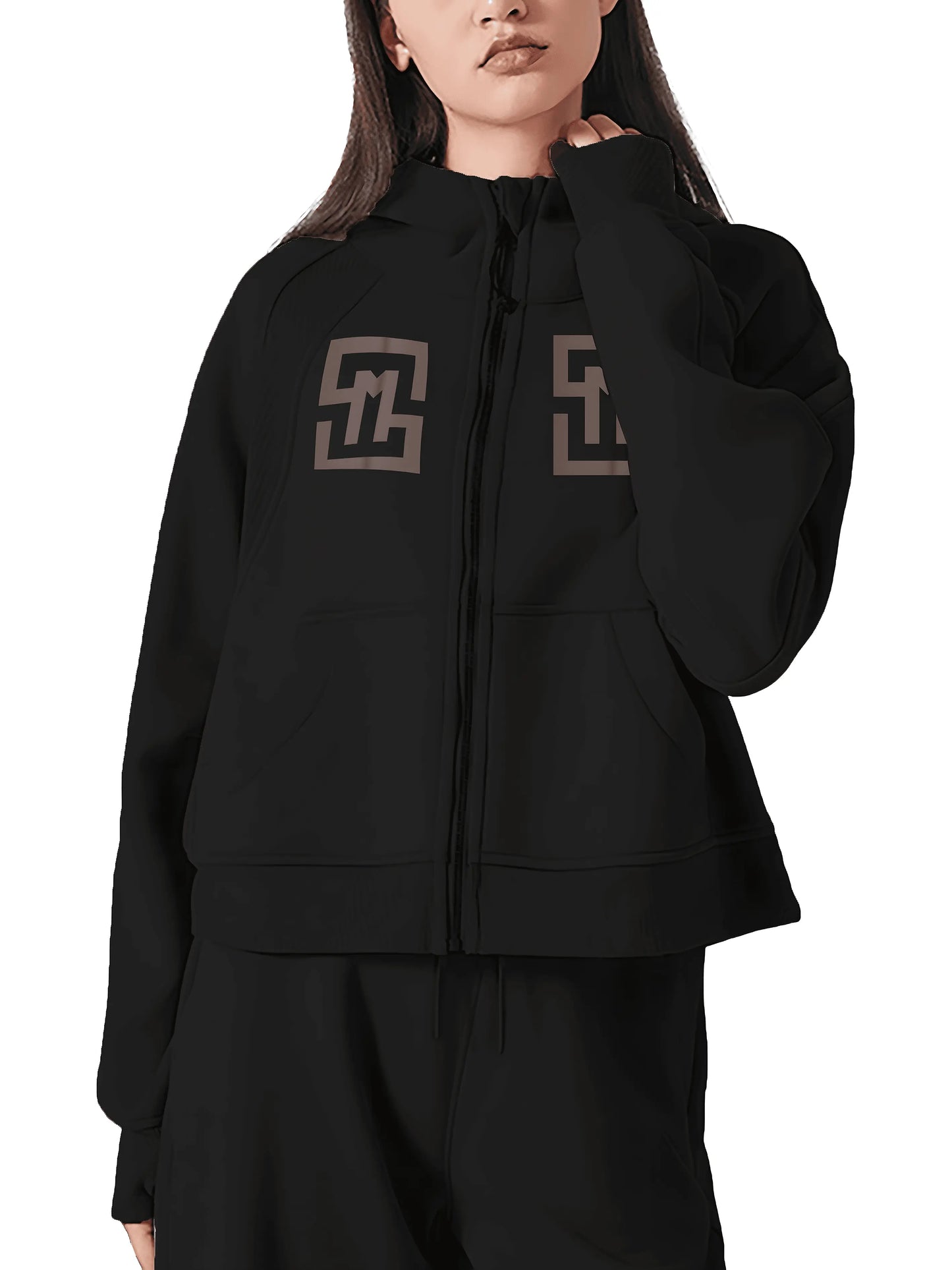 COWT Cropped Zip-Through Black Sweatshirt - IVORYNN