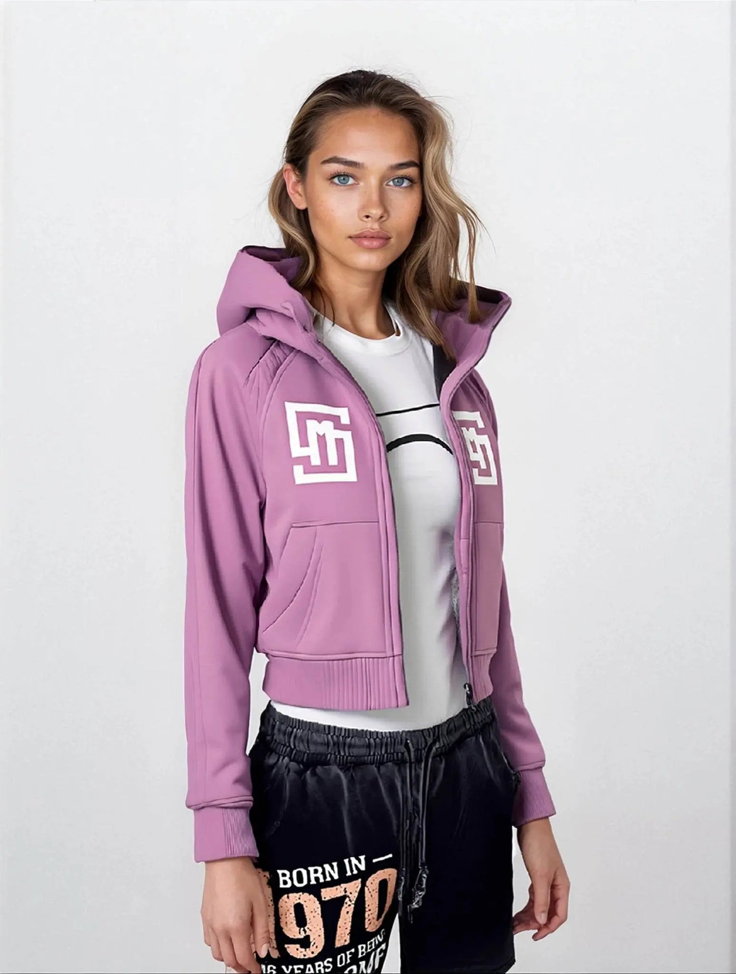 COWT Cropped Zip-Through Pink Sweatshirt - IVORYNN