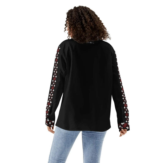 Casual Long Sleeve Button Down Black Shirt - IVORYNN