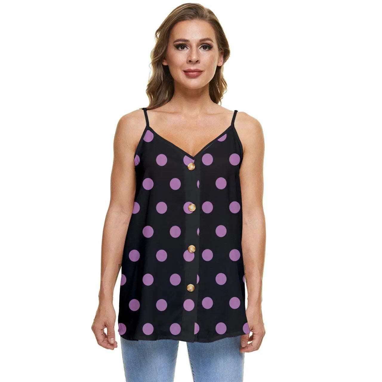Casual Spaghetti Strap Chiffon Top Dots - Black - IVORYNN