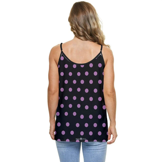 Casual Spaghetti Strap Chiffon Top Dots - Black - IVORYNN