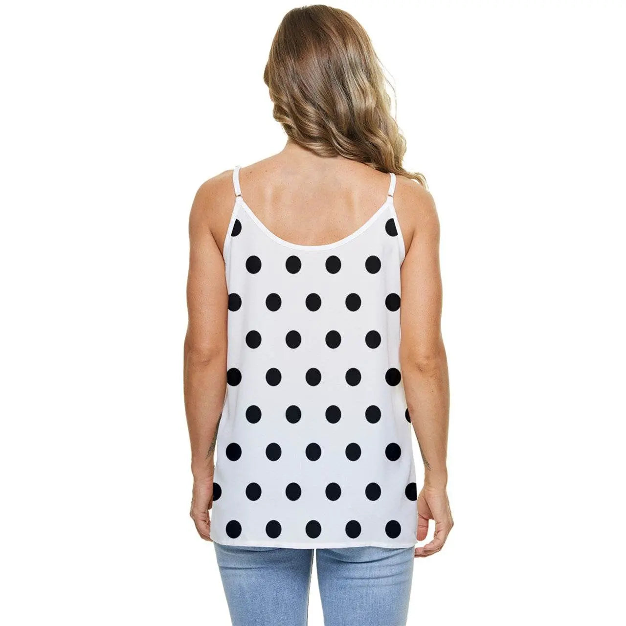 Casual Spaghetti Strap Chiffon Top Dots - White - IVORYNN