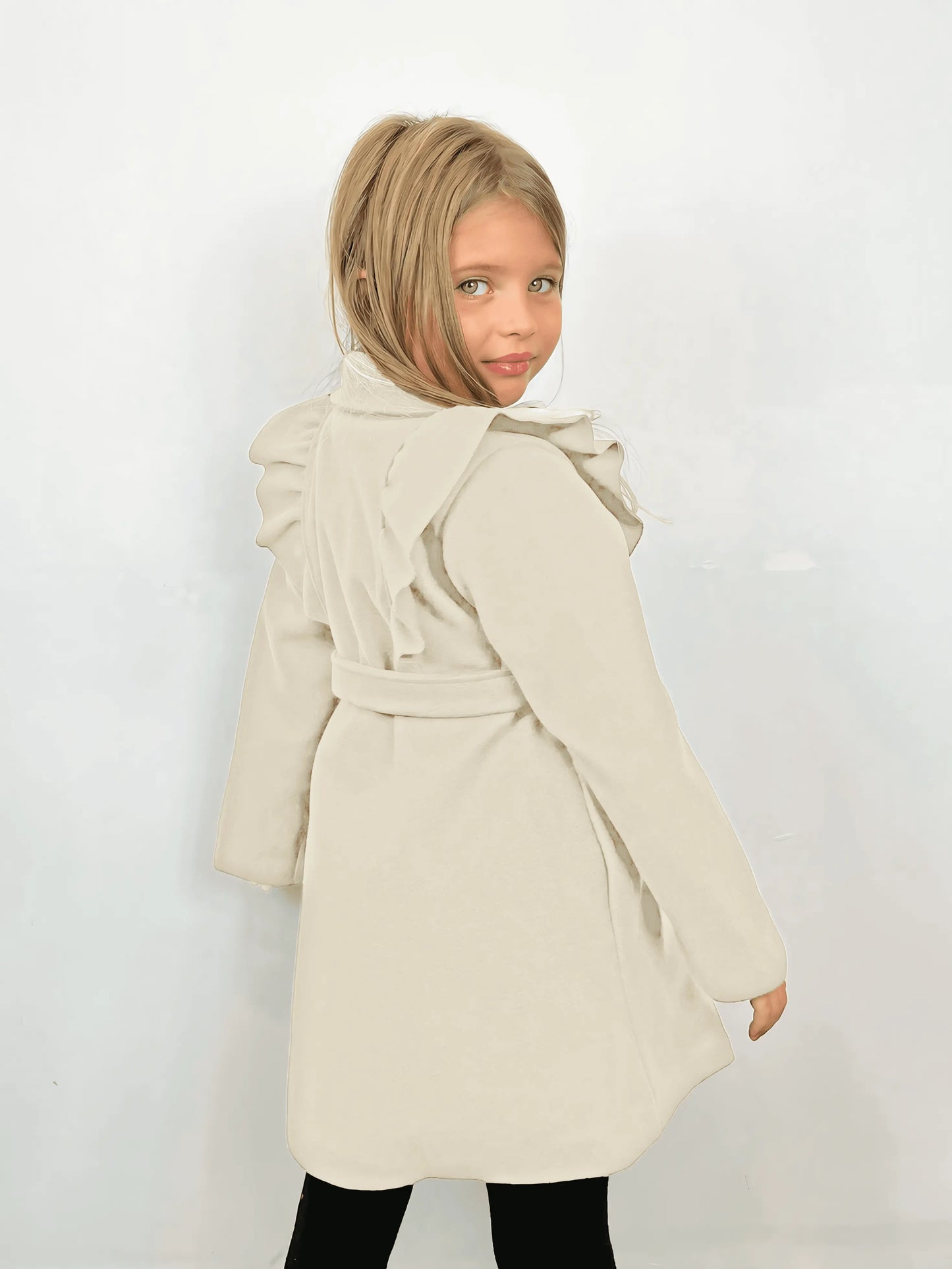 Chic Lined Beige Jacket with Ruffles and Belt - IVORYNN