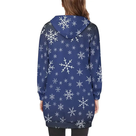 Christams snow long Hoodie Jakcet - Royal Blue - IVORYNN
