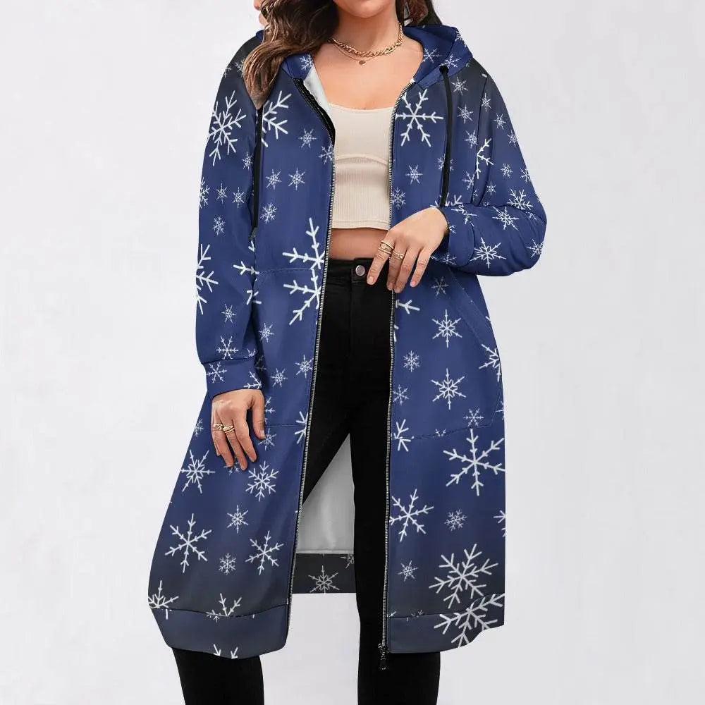 Christams snow long Hoodie Jakcet - Royal Blue - IVORYNN