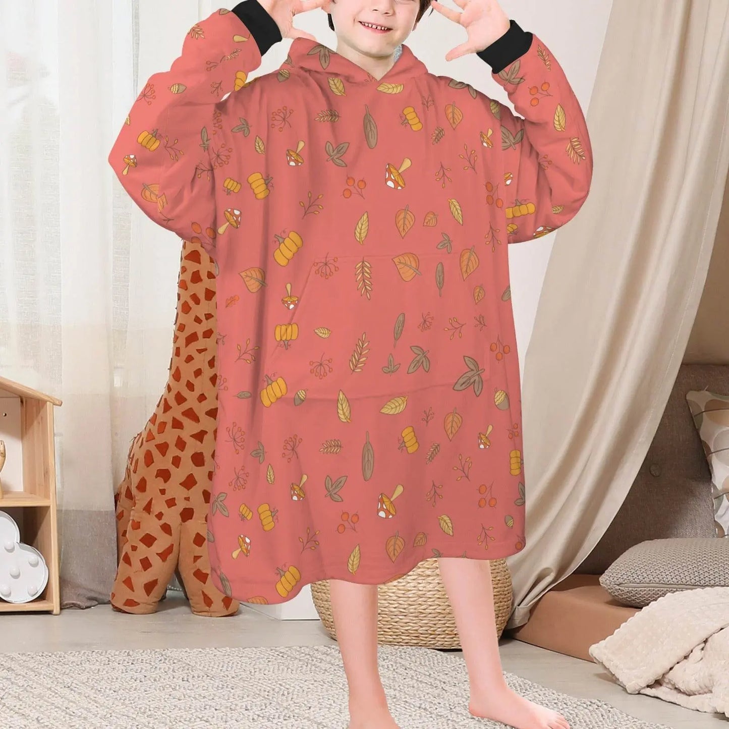 Christmas Mood Blanket Hoodie Orange Brown - IVORYNN