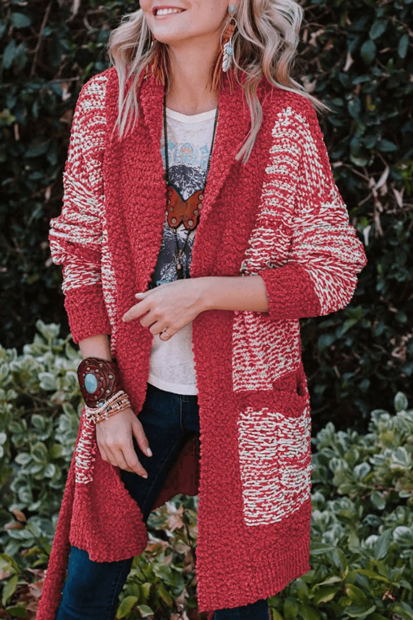 Contrast Trim Open Front Longline Knitted Cardigan - IVORYNN