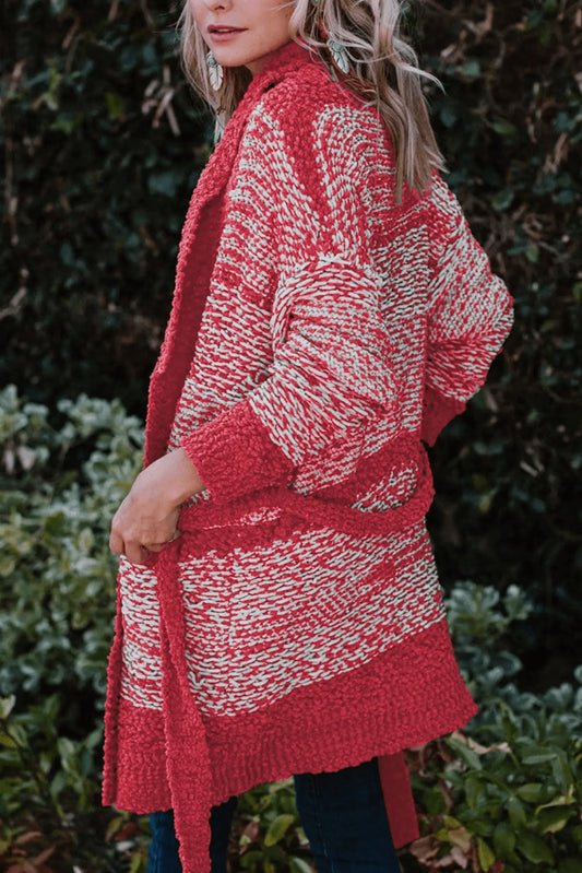 Contrast Trim Open Front Longline Knitted Cardigan - IVORYNN