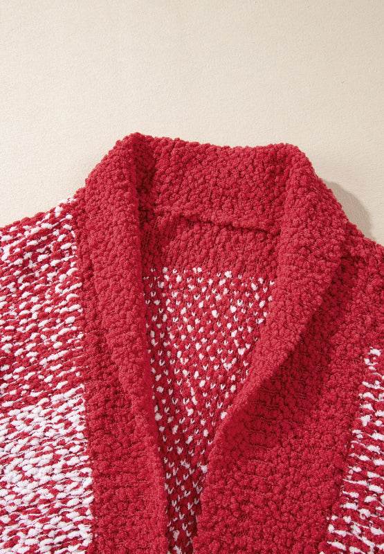 Contrast Trim Open Front Longline Knitted Cardigan - IVORYNN
