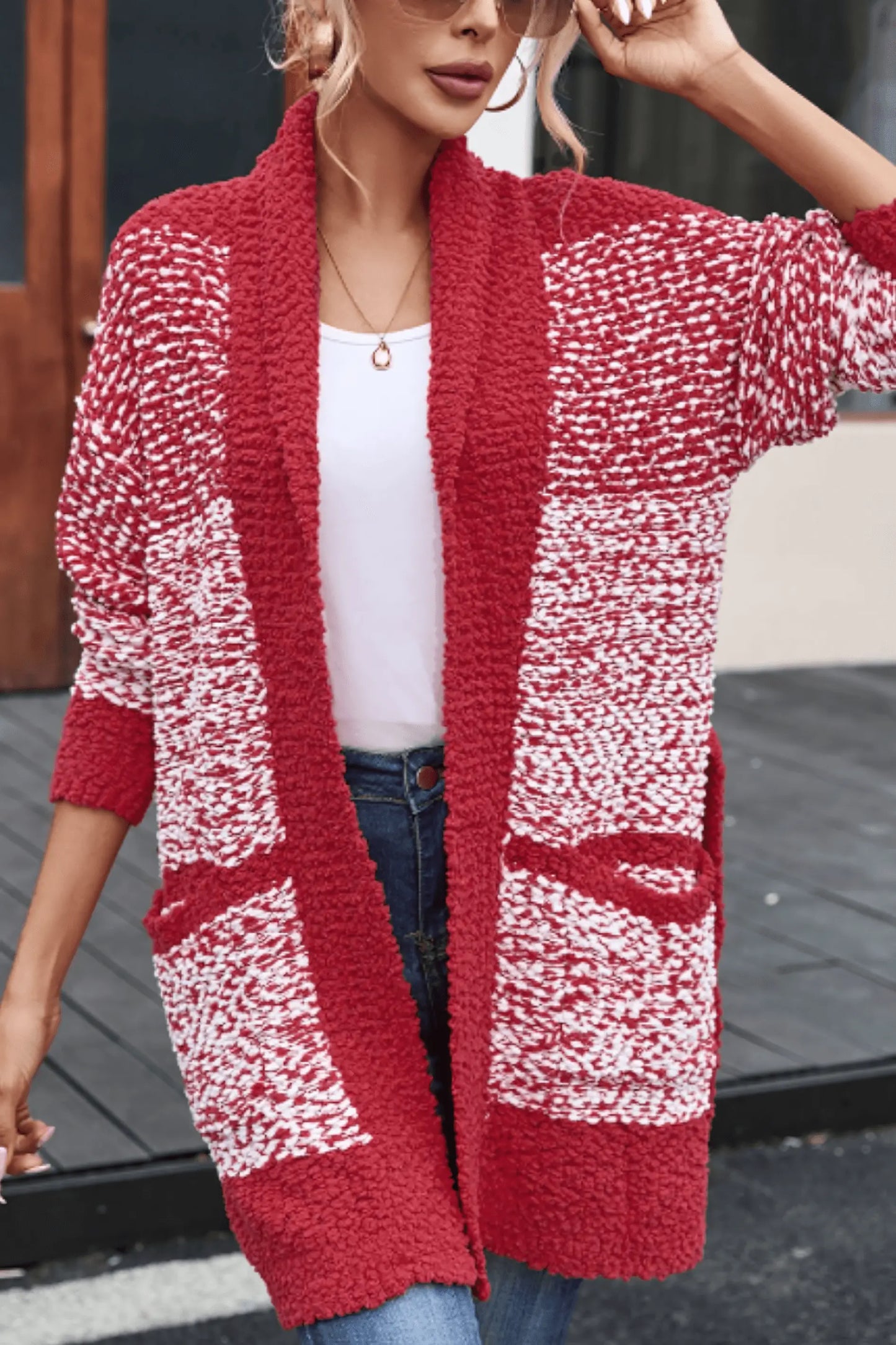 Contrast Trim Open Front Longline Knitted Cardigan - IVORYNN