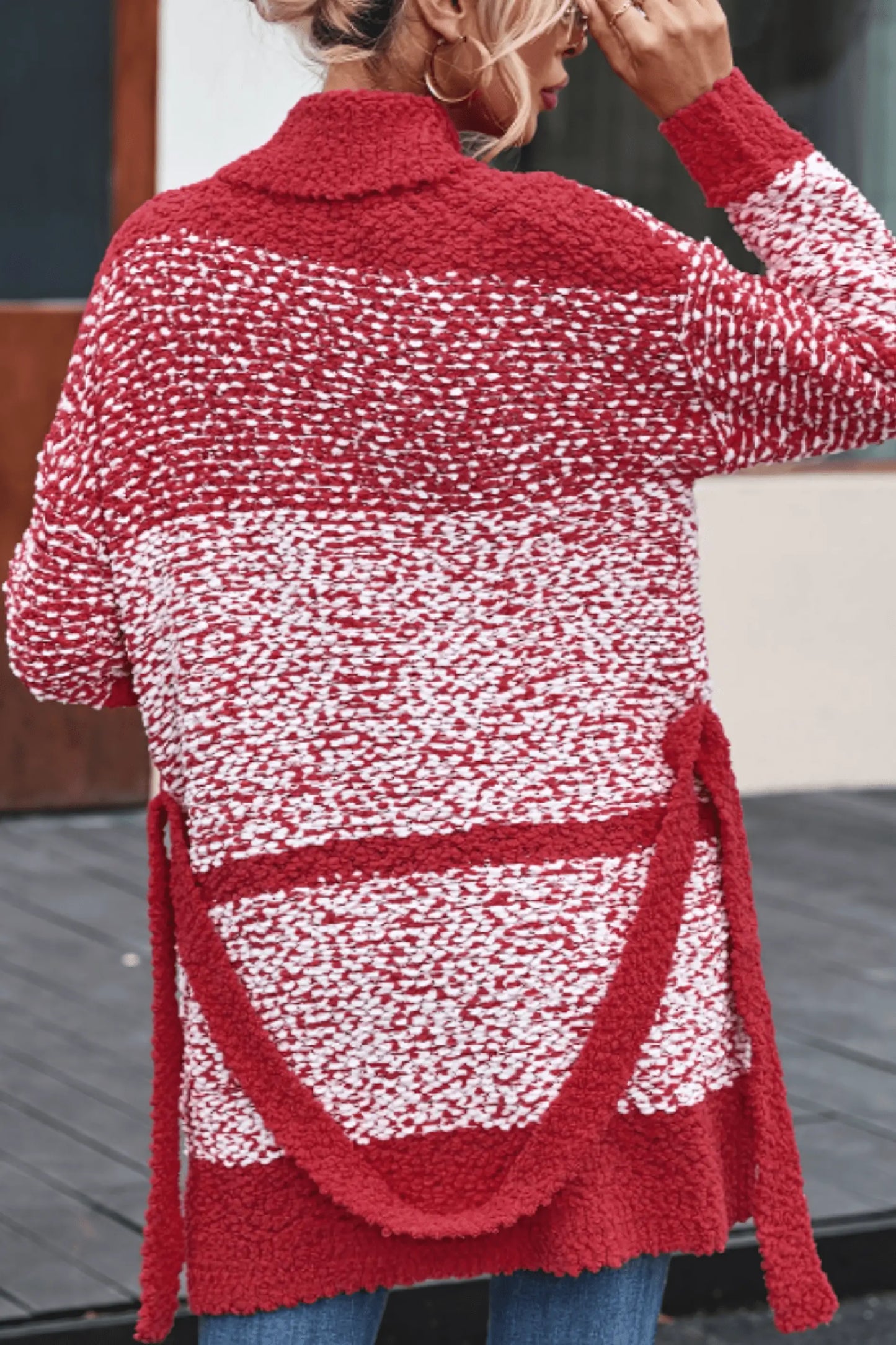 Contrast Trim Open Front Longline Knitted Cardigan - IVORYNN